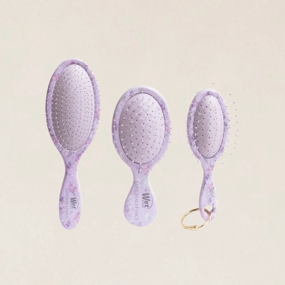 Wet Brush LoveShackFancy Floral Hair Brush Set Original Mini Keychain Lilac NEW
